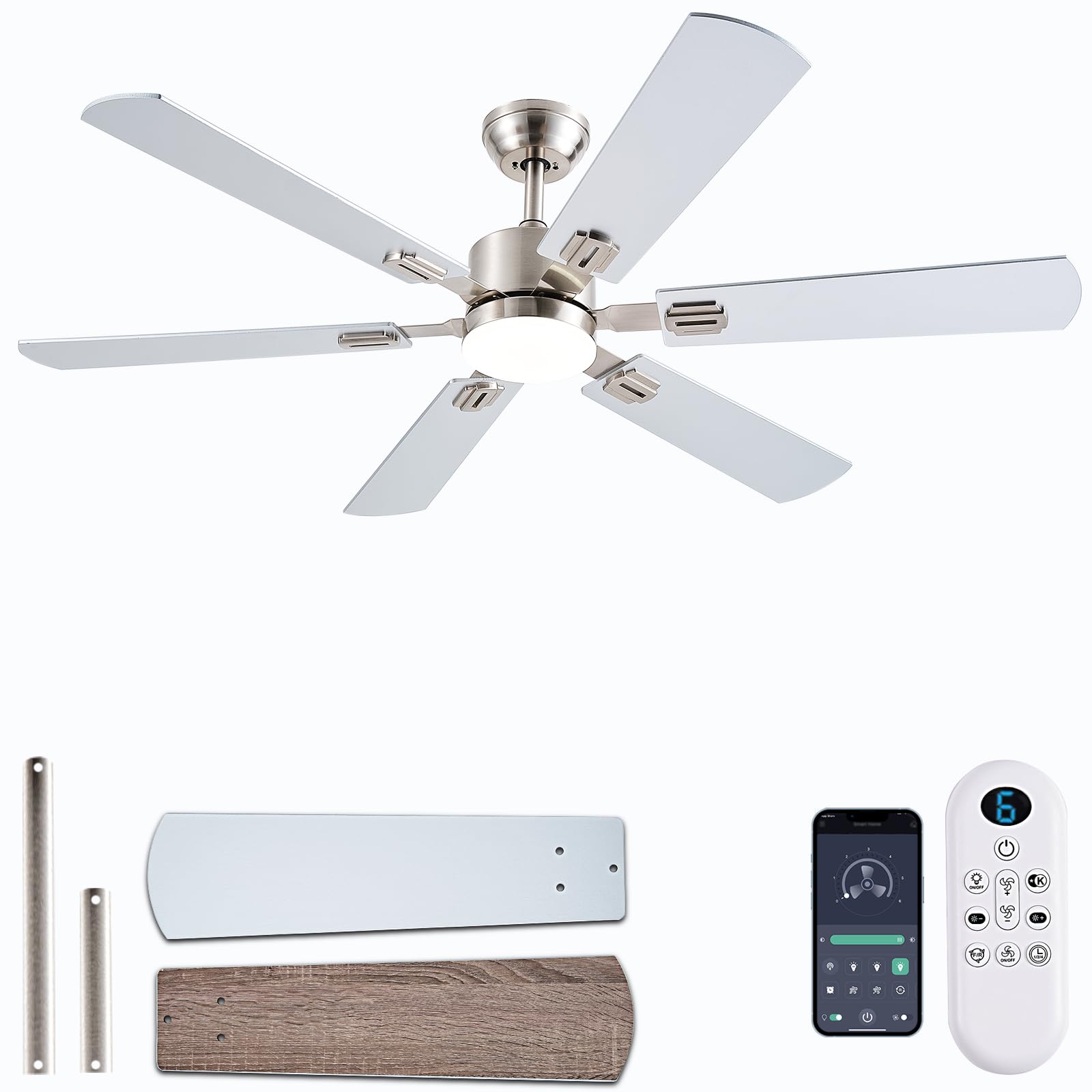 Photo 1 of ***MISSING PARTS***
FUMLTP 56inch Ceiling Fans with Lights and Remote/App Control, Dimmable LED, Reversible DC Motor, Noiseless, 6 Double-Side blades, 6 Speeds Low Profile Ceiling Fan for Indoor/Outdoor Use? Nickel?