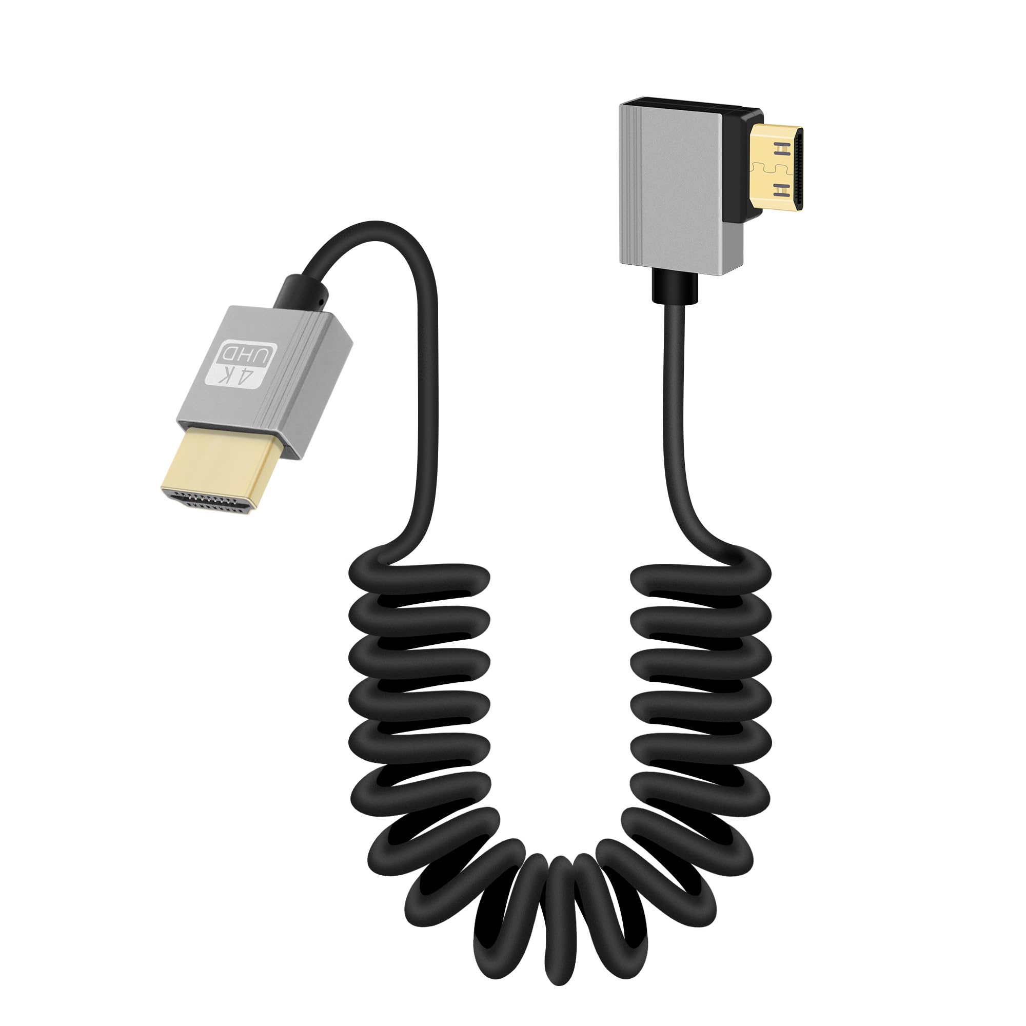 RIIEYOCA 4K Mini HDTV to HDTV Short Coiled Cable, 90 Degree Left Angle 18Gbps High Speed HDTV2.0 Supports 4K@60Hz, Compatible with Camcorder, Monitor (Left)