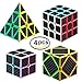 BUDI 4 Pcs Speed cube, 2x2+3x3+Pyraminx+Oblique Puzzle Cube Cool Rubicks Cube, Carbon Fiber Stickers Cool Smooth Puzzle Games for Brain Teasers Puzzle Enthusiasts Cube Beginners