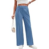 LOOKBOHO Women's Dress Pants Wide Leg Stretchy Work Trousers High Waisted Pleated Business Casual Pants with Pockets