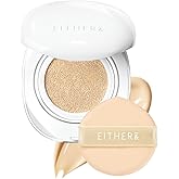 EITHER& Glow Pixel Cushion, 62% Skincare-Infused Foundation for Radiant Glass Skin, No Oxidation, 100H Long-Wear, Lightweight Buildable Korean Cushion (21N Natural, 12g)