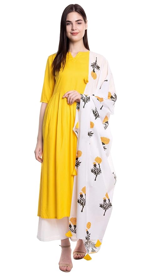 Yellow kurti white plazo Clearance