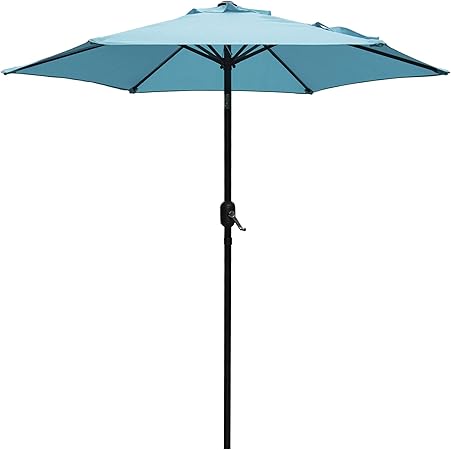 Amazon Com Doifun 7 5ft Patio Outdoor Market Garden Table Umbrella With Push Button Tilt Crank And 6 Sturdy Ribs For Lawn Deck Backyard Pool Turquoise Garden Outdoor