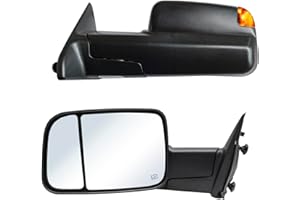 JZSUPER Towing Mirrors fit for 2010-2018 Ram 1500 Ram 2500 Ram 3500 2009 2010 Dodge Ram 1500 with Heated Power Puddle Lamp LED Turn Signal Lights Temperature Sensor Flip Up Pickup Truck