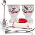 NobleEgg Boiled Egg Cups Topper Set | All-Inclusive Set | Egg Cups for Soft Boiled Eggs + Egg Timer Pro + Egg Spoons + Egg Topper Cracker + Gift Storage Box | Vintage Victorian Style | Set for 2
