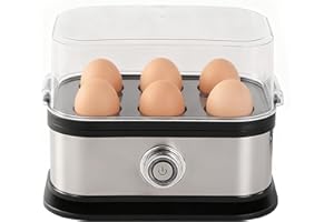 Egg Boiler With Clear Lid - 6-Slot Electric Egg Poacher And Steamer | For Soft Medium Hard Boiled Omelet Sandwich Meal Prep H