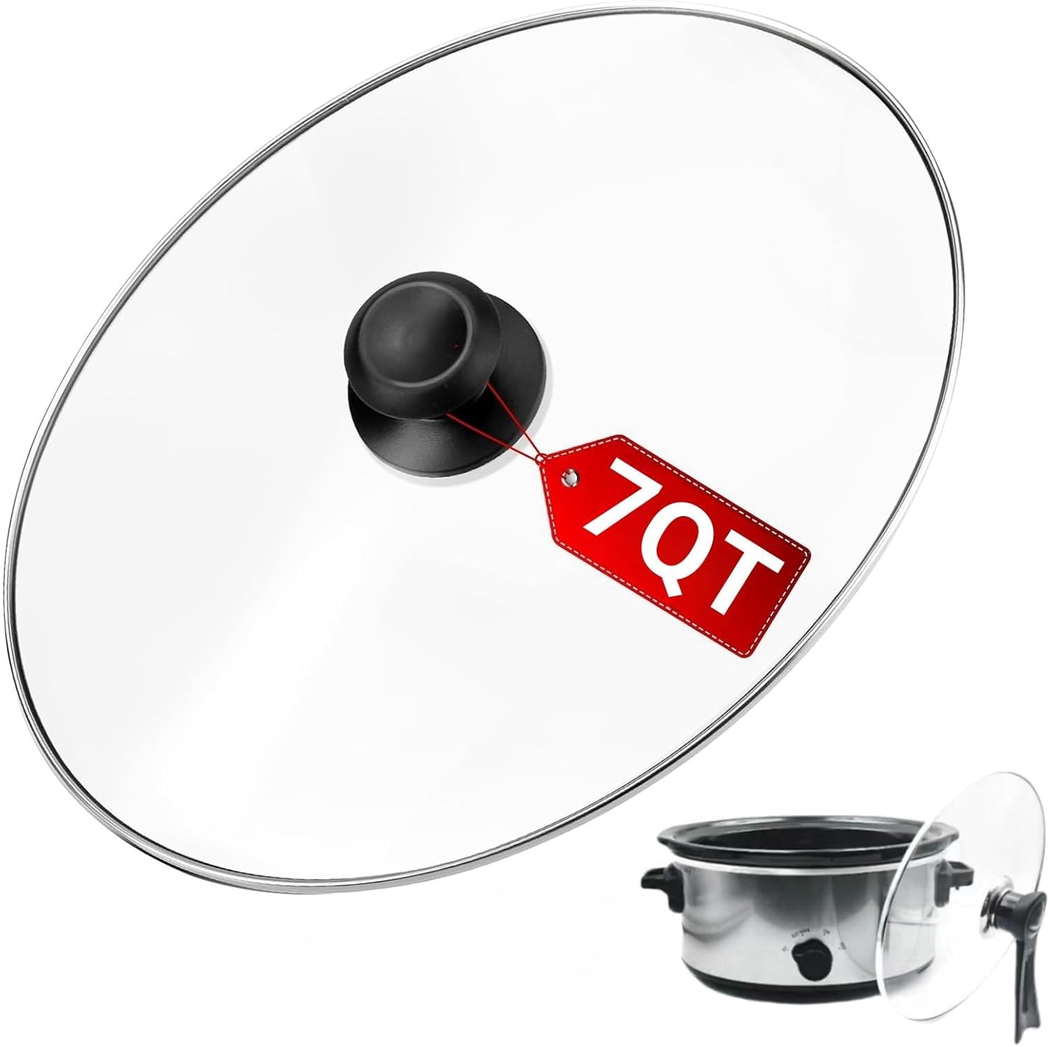 Photo 1 of Oval Glass Lid 7 Quart Compatible with Crock-Pot Slow Cooker SCV700-S-BR, Standable Replacement lid for Hamilton Beach Slow Cooker 33474G, Stand-Up Slow Cooker Lids 7 Quart SCV700, SCV700SS, SCV700-KC