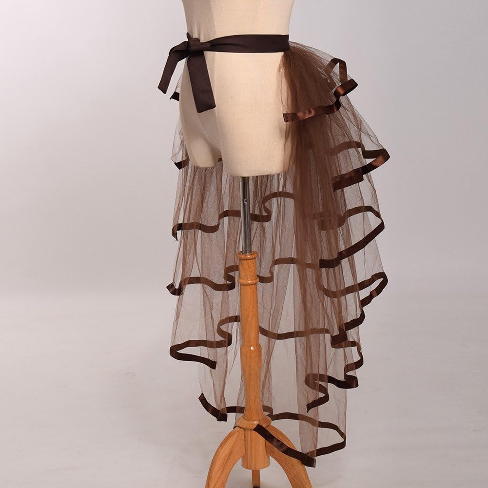 GRACEART Victorian Steampunk Tulle Bustle Vintage Tutu Belt Lace Underskirt Neo-Gothic Costume Brown - Image 4