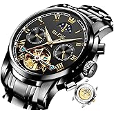 OLEVS Men Watch Automatic Mechanical Skeleton Moon Phase Dress Business Stainless Steel 3AT Waterproof Luminous Men Wrist Watch