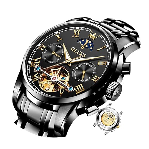 OLEVS Men Watch Automatic Mechanical Skeleton Moon Phase Dress Business  Stainless Steel 3AT Waterproof Luminous Men Wrist Watch Black in Oman  Whizz