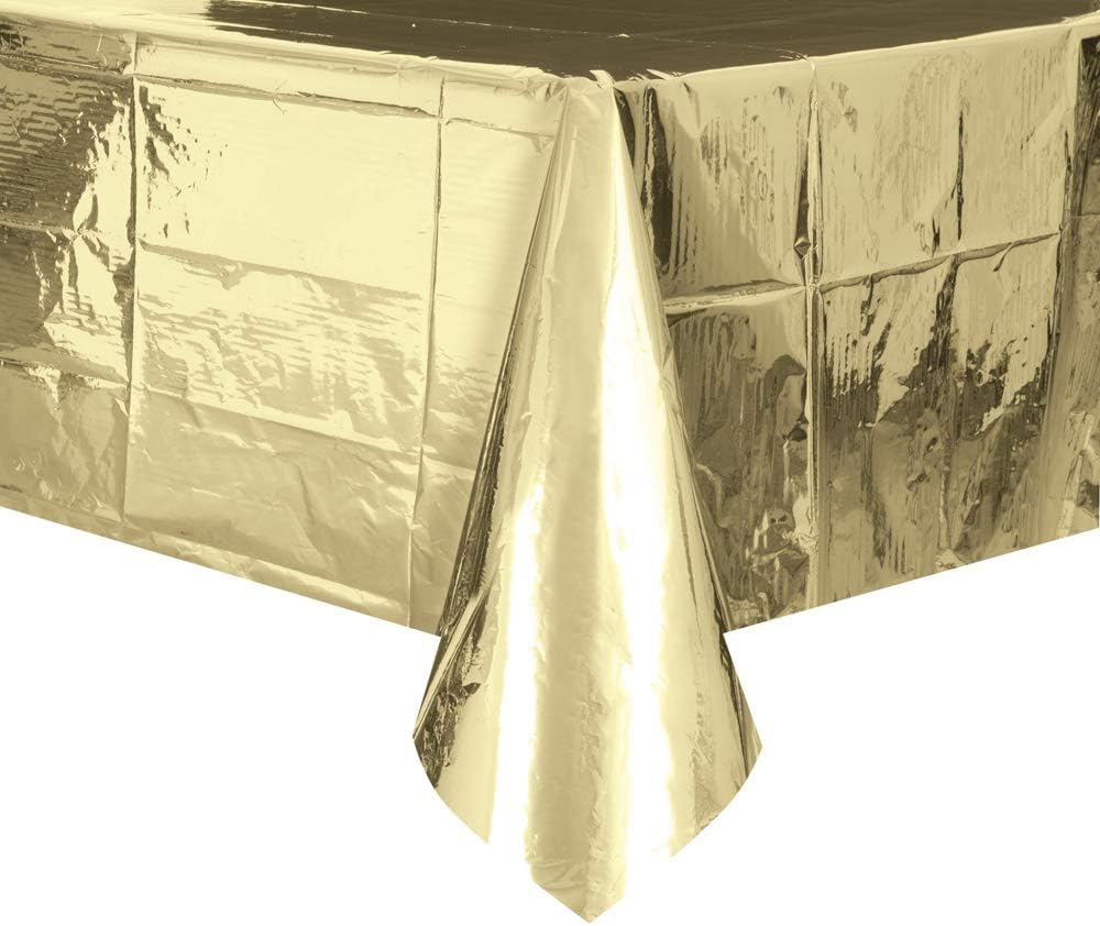 Amazon Com Unique Industries Plastic Table Cover Party Supplies Foil Gold 108 X 54 Inches Kitchen Dining