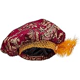 Willyacos Mens Medieval Tudor Hat with Feather Muffin Top Hat Renaissance Tudor Flat Cap Minstrel Costume Headwear Headpiece