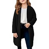 Haloumoning Girls Long Cardigan Sweaters Kids Oversized Open Front Knit Outerwear with Pockets 5-14 Years