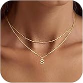 Gold Initial Necklaces for Women, 14K Gold Plated Letter Necklace Tiny A-Z Pendant Choker Cute Necklace Personalized Monogram, Dainty Gold Layered Initial Necklace Jewelry for Women Birthday Gifts