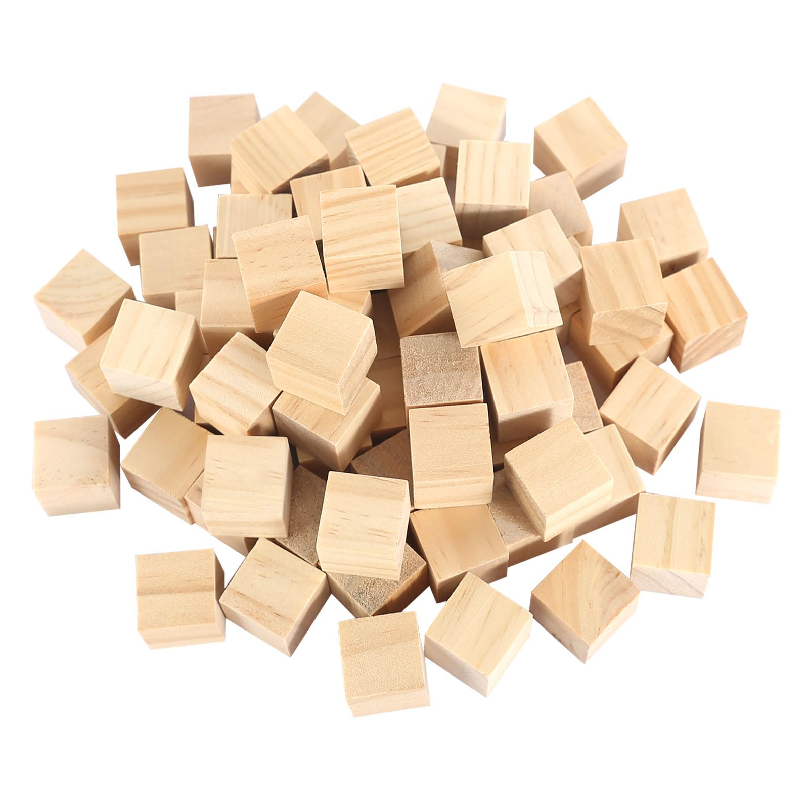 120 Pcs Small Natural Square Wooden Blocks - 20mm Unfinished Craft Cubes for DIY Painting & Decoration