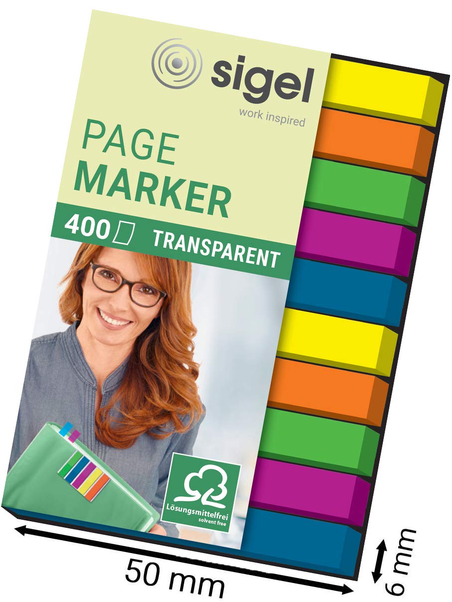 SIGEL HN617 Transparent Index Page Markers; film, micro, 400 strips, Green/Blue/Pink/Yellow/Orange