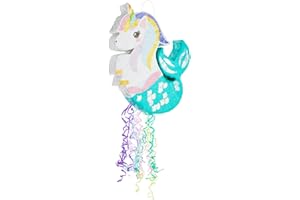 Unicorn Mermaid Pinata - Pull String Pinata for Girls Under the Sea Party Decorations, Rainbow Birthday (Small, 16.5x13x3 In)