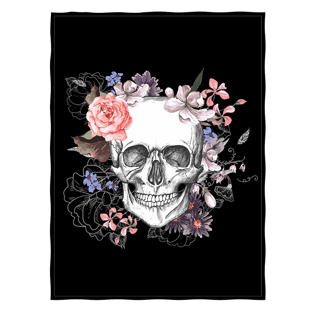 goodbath Skull Throw Blanket, Sugar Skulls Flowers Warm Fleece Blanket for Sofa Couch Bed Chair for Couples Adults, 200cm x 150cm