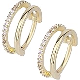 Mikovivi Titanium Cartilage Earrings for Women, 13mm 16 Gauge CZ Double-Hoop Conch Piercing Earrings with Cubic Zirconia Trendy Ear Cuff Piercing Jewelry for Women Men Tragus Daith Septum (Gold)