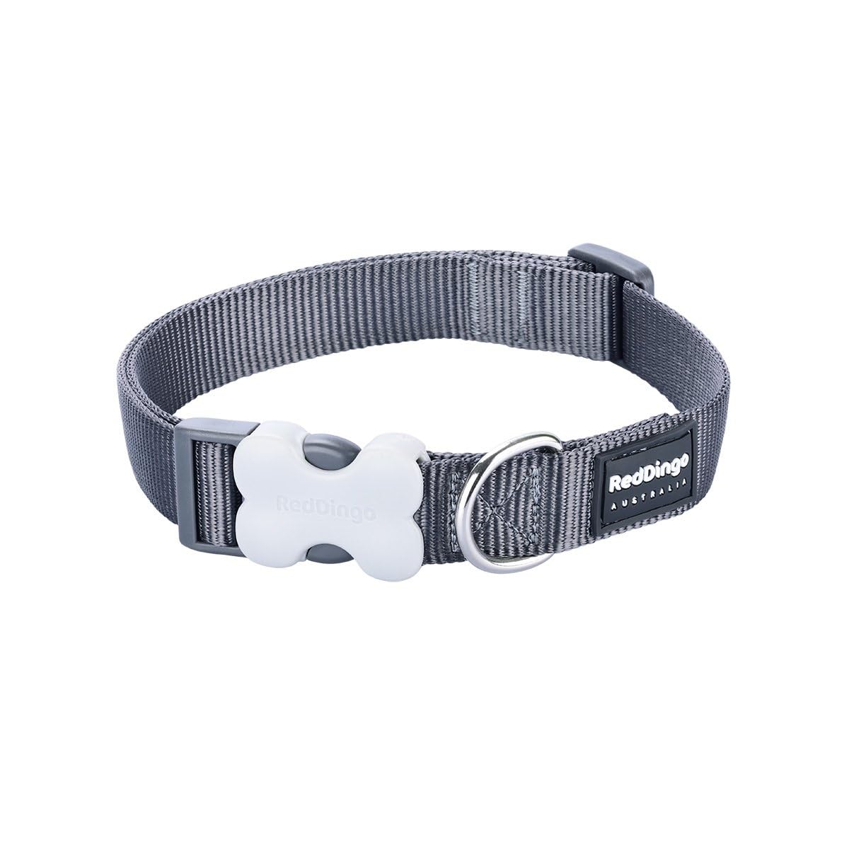 Red Dingo Bucklebone Dog Collar Plain, Grey, Small 15mm
