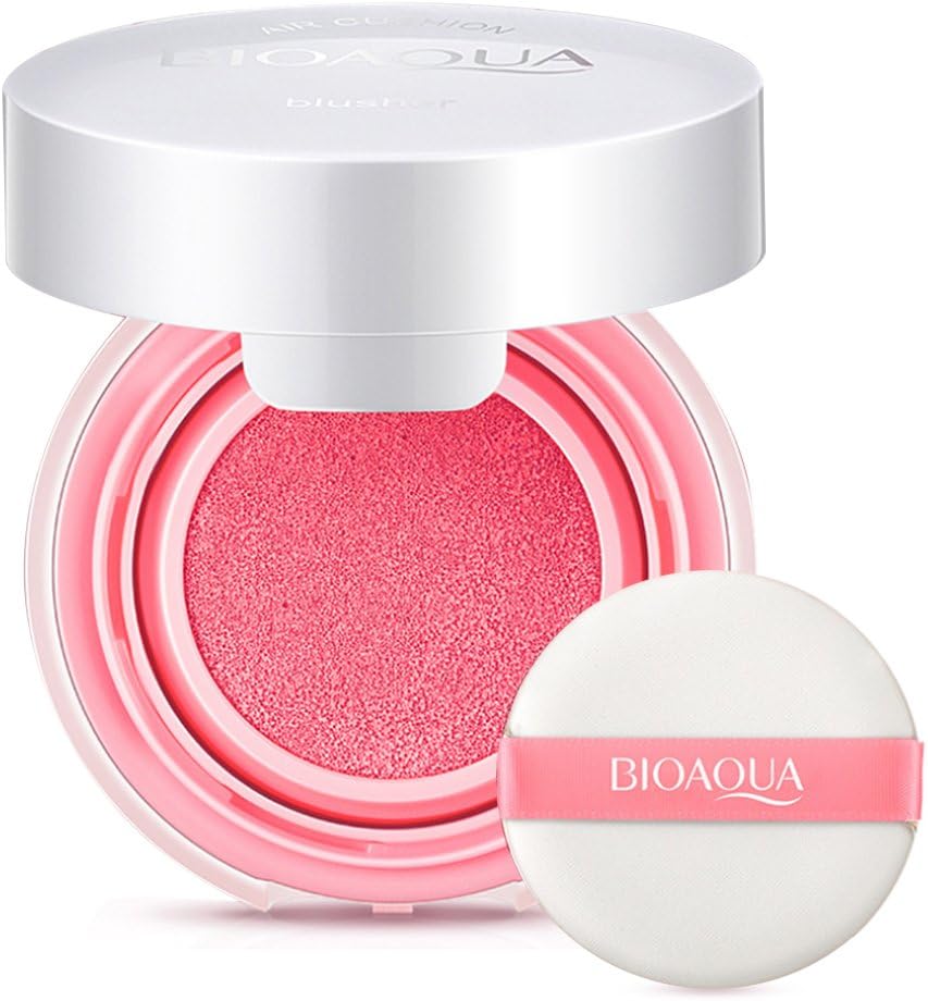 Cushion Blush Makeup Air Cushion Compact Natural Blush Blusher Long Lasting BB Cream Paste Nude Makeup Rouge Cream with Sponge Powder Puff Extra Inner Container Foundation BB Cream Box(Peach Pink)