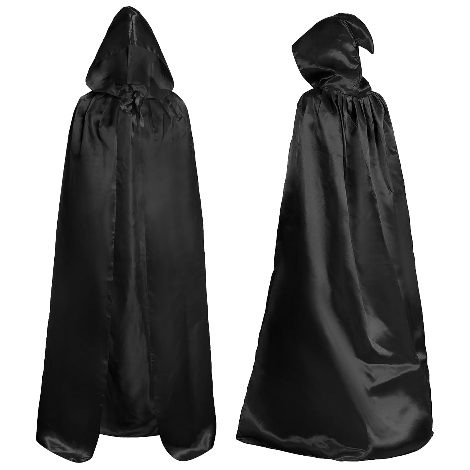 TZMFHD Black Cape, Unisex Hooded Cloak for Halloween Costumes, 160cm Long Black Cloak, Handsome and Fashion Black Hooded Cloak, Perfect for Cosplay and Themed Parties (Black)