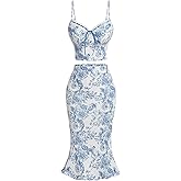 Floerns Women's 2 Piece Outfit Floral Print Tie Front Cami Top with Skirt Set