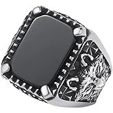 SOBHART Mens Onyx Ring,Stainless Steel Signet Rings for Men,Black Onyx Agate Gemstone Rings Jewelry for Men Size 8-13