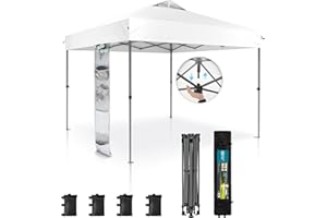 Sophia & William Canopy Tent Pop Up 10x10 ft, One Person Push Set Up Tent, Outdoor Canopies Shelter Heavy Duty Straight Legs with 4 Sandbags & Guy Ropes, 1 Roller Bag & Storage Bag, 8 Stakes, UPF50+