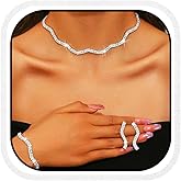 Aukmla Rhinestones Bridal Wedding Jewelry Set Choker Necklaces Earrings Bracelet Sets Prom Jewelry for Women and Brides