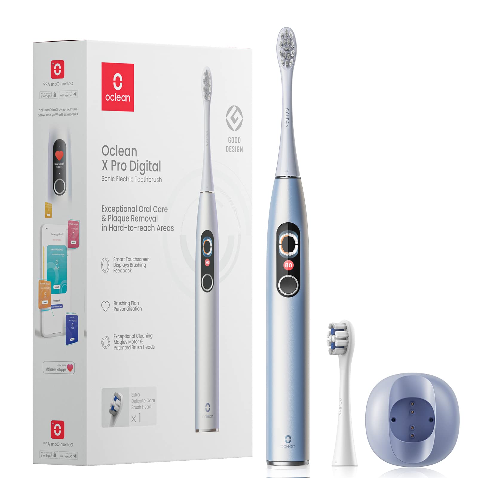 Photo 1 of Oclean Electric Toothbrush, X Pro Digital Smart Sonic Toothbrush for Adults,2X Deep Cleaning,Real-time 8 Areas Tracking w Touch Screen, 3 Modes,Fast Charge Lasts 30 Days,Magnetic Wall Mounted-Silver