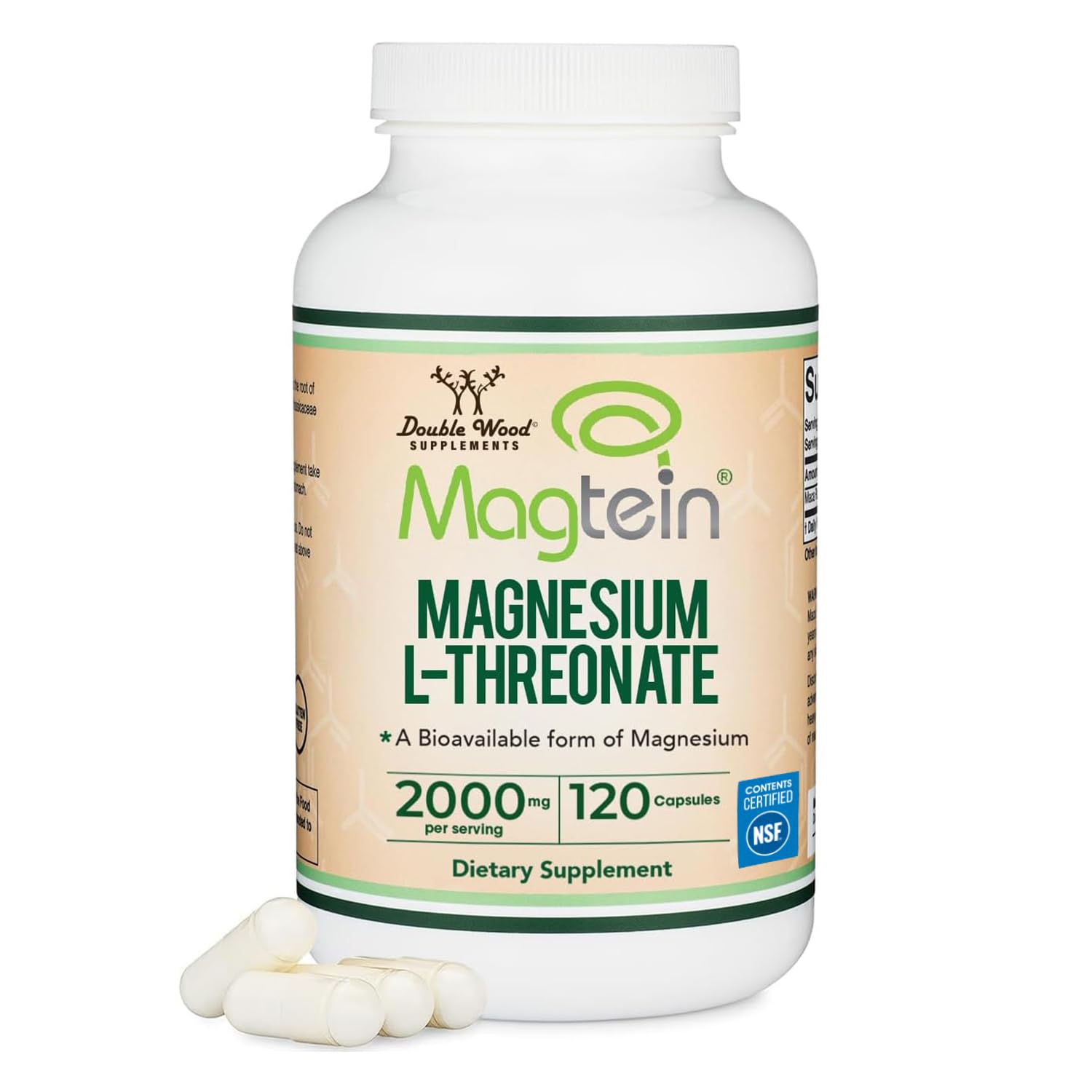 Double Wood Magnesium L Threonate Supplement | 120 Capsules (30 Servings) High Strength Magnesium L Threonate (4 per Serving) 2000mg