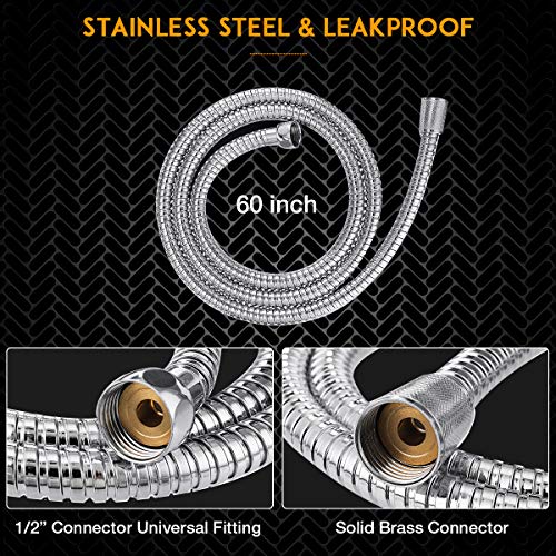 Shower Head Combo, Baban 8'' High Pressure Rainfall Stainless Steel Shower Head, Stainless Steel Handheld Shower Head Combo with Strong Suction Cup Holder, 3-Way Water Diverter, 1.5M Hose, Chrome
