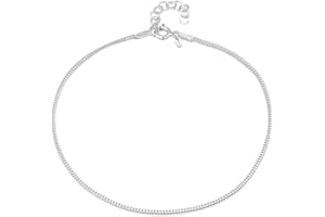 Amberta 925 Sterling Silver Adjustable Anklet - Classic Chain Ankle Bracelets - 9" to 10" inch - Flexible Fit