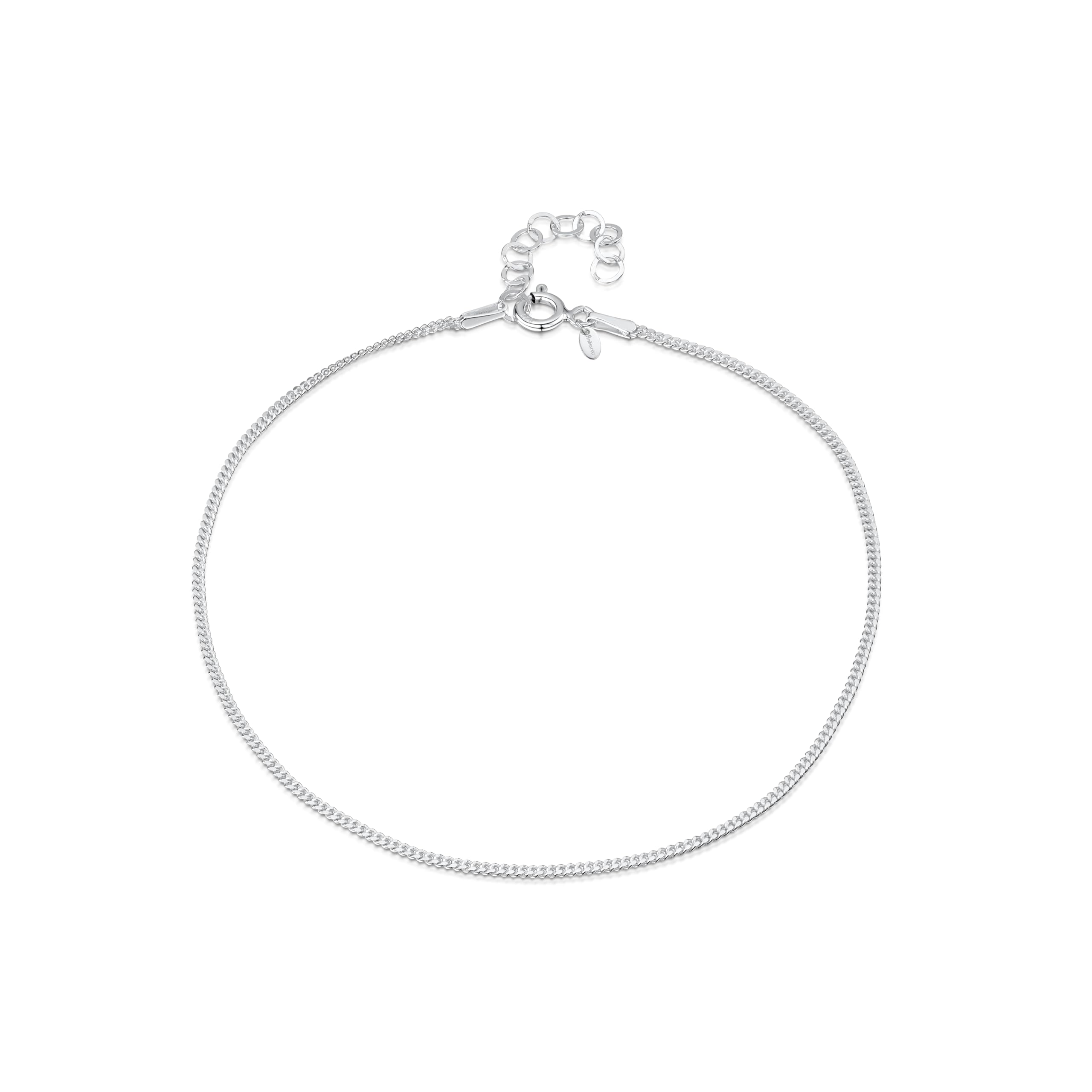 Amberta Italian Sterling Silver Anklet for Women 925 | Adjustable Ankle Bracelets for Women Beaded Heart Summer Jewellery: Curb