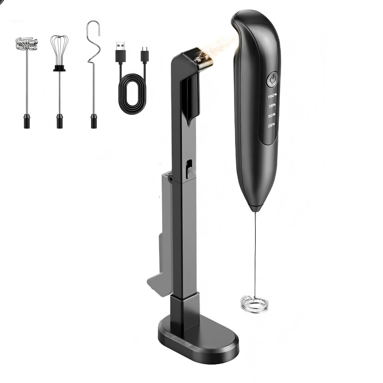 Photo 1 of Dynooper Electric Milk Frother Handheld: Rechargeable 3 in 1 - LED Digital Display with 3 Speeds Portable Stainless Steel Drink Foam Mixer for Milk Coffee, Lattes, Valentine's Day gifts - Onyx Black