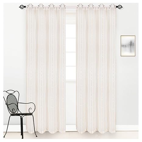 Homtod Gold Stripe White Sheer Voile Curtain Panel Window Eyelet