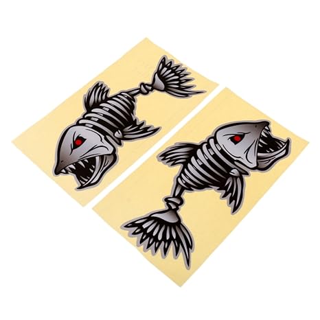 Homyl 2pcs-Pack Fisch Skelett Bootsaufkleber Boot Deko Aufkleber Autoaufkleber Abziehbilder Dekoration Sticker - Schwarz Rot 