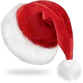 RJVW Christmas Santa Hat for Adults, Thicken Soft Velvet Comfort Xmas Hat | Santa Claus Hat for Christmas Decorations New Year Party Headwear Holiday