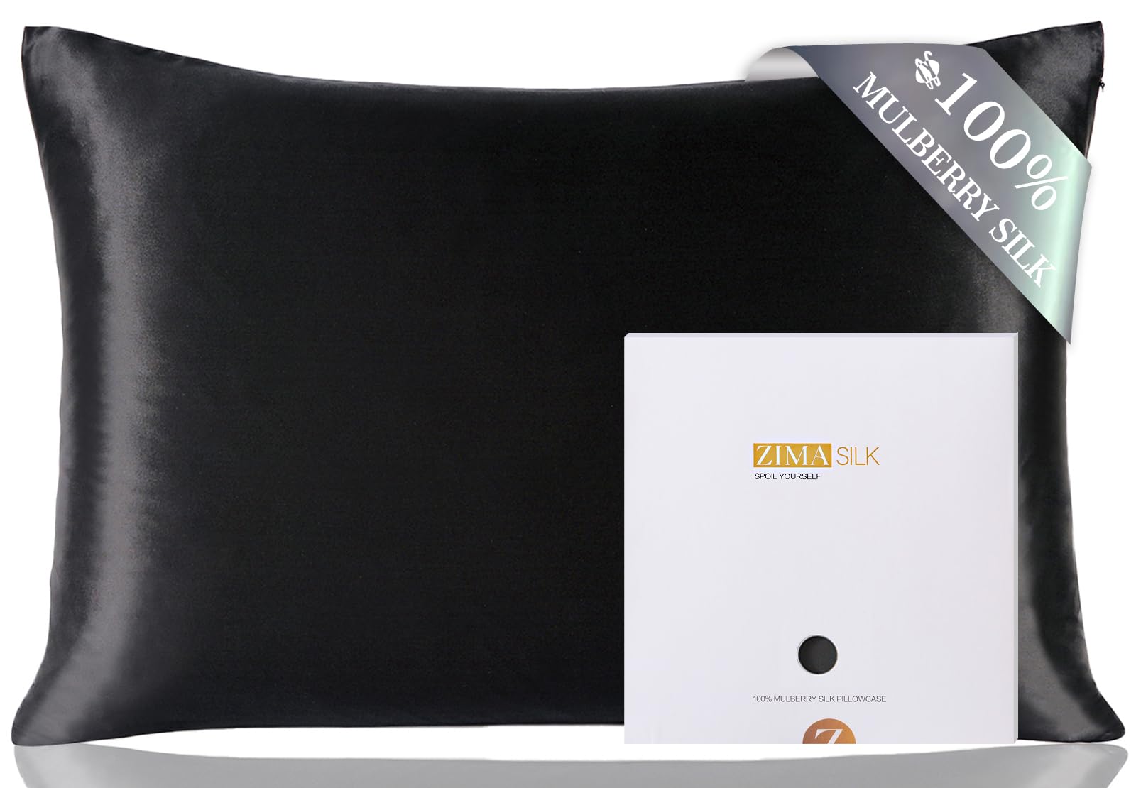 ZIMASILK 100% Mulberry Silk Pillowcase for Hair and Skin Health, Both Sides 19 Momme Premium Grade 6A Silk, Soft & Smooth, 600 Thread Count, with Hidden Zipper, 1pc (Standard 50x75 cm, Black) — image 1