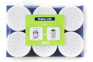 MEM WORLDSHOP (6 Pack) - White M.E.M Plastic Replacement Lids for 4 oz Golden Harvest Salt & Pepper Shaker Jars and 4 oz Ball Mini Mason Jars - Caps Fit all (48-400) or 2" Diameter Salt and Pepper Shakers Glass Set