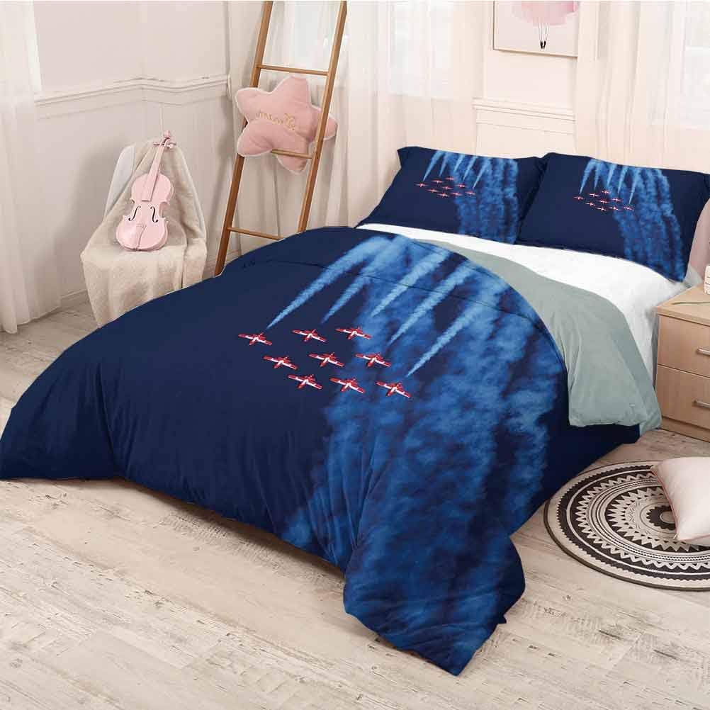 prunushome Airplane Duvet Cover Quilt Set Digital View Canadian Descending Snowbirds Up in The Air Military Flight Image Modern Style Lightweight Durable Dark Blue Red Twin