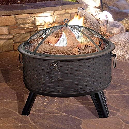 鋳鉄製ファイヤーピットウッドバーニング 屋外ヒーター暖炉 ラウンドディープファイヤーピットボウル メッシュスクリーン