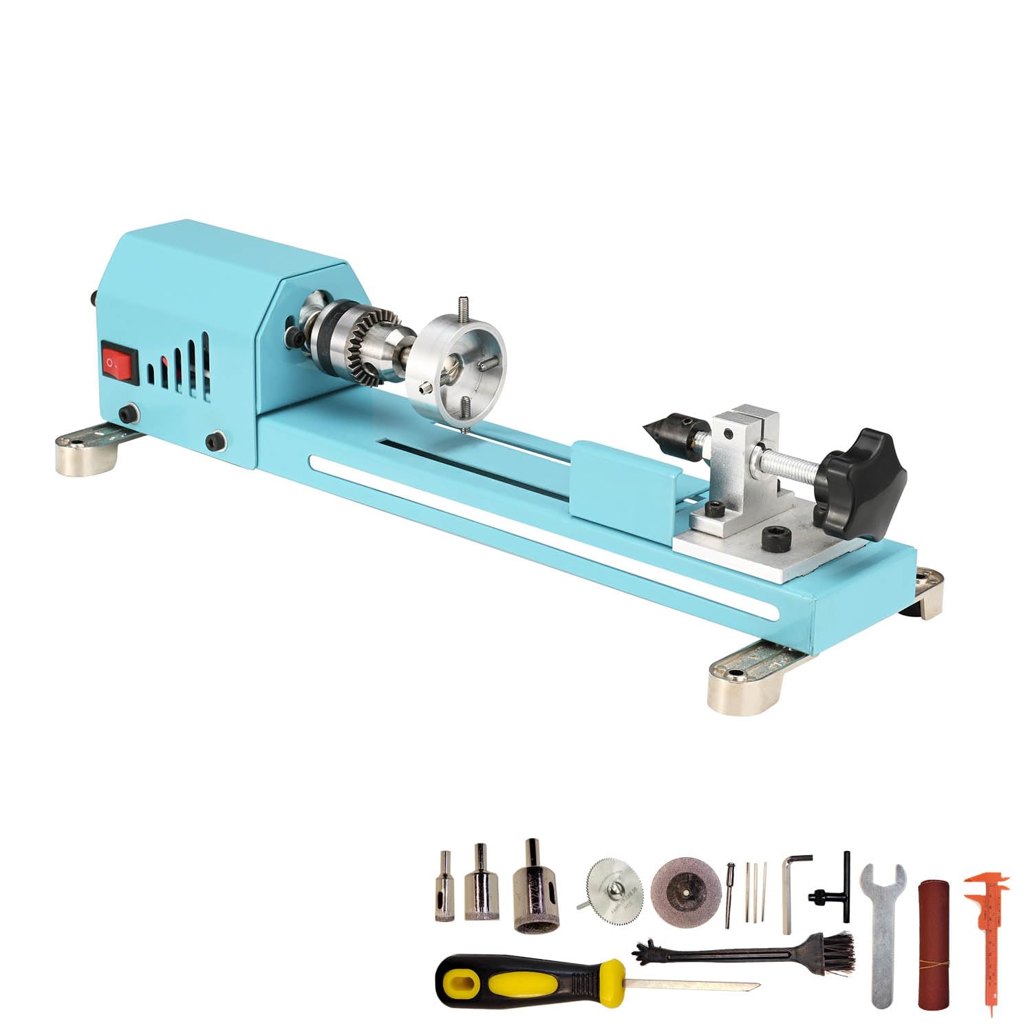 Photo 1 of Mini Lathe Wood Lathe Machine Multi-Purpose Type Lathe Milling Cutting Grinding Polishing Professional Table Top Lathe Tool Kit