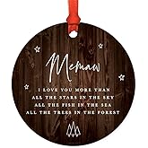 Andaz Press Round Metal Christmas Ornament Keepsake Collectible Gift, Memaw, I Love You More Than All The Stars in The Sky, All The Fish in The Sea, All The Trees in The Forest, Rustic Wood, 1-Pack