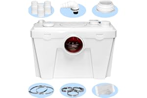 SANIMOVE 500watt Macerator Toilet 3Piece With Macerating Toilet Pump Upflush Toilet System With Macerator Pump,Toilet Bowl,Toilet Tank Upflush Toilet with 4 Water Inltes For Kitchen, Bathroom, Laundry