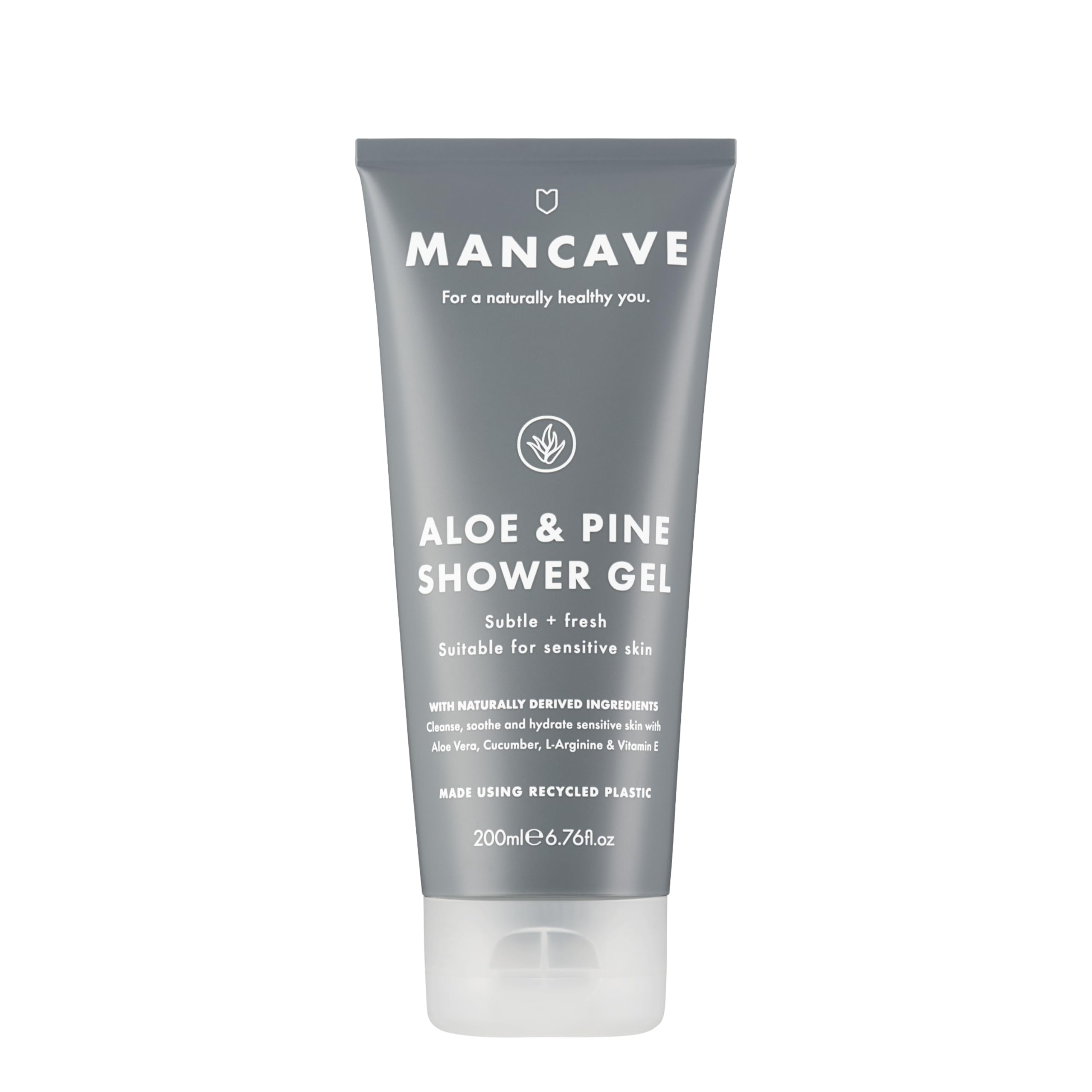 ManCave Aloe and Pine Mens Shower Gel, 200 ml, Body Wash, Natural Ingredients, Vegan, Eco-Conscious and Cruelty-Free, Gentle Shower Gel for Men with Aloe Vera, Cucumber, Body Wash for Men