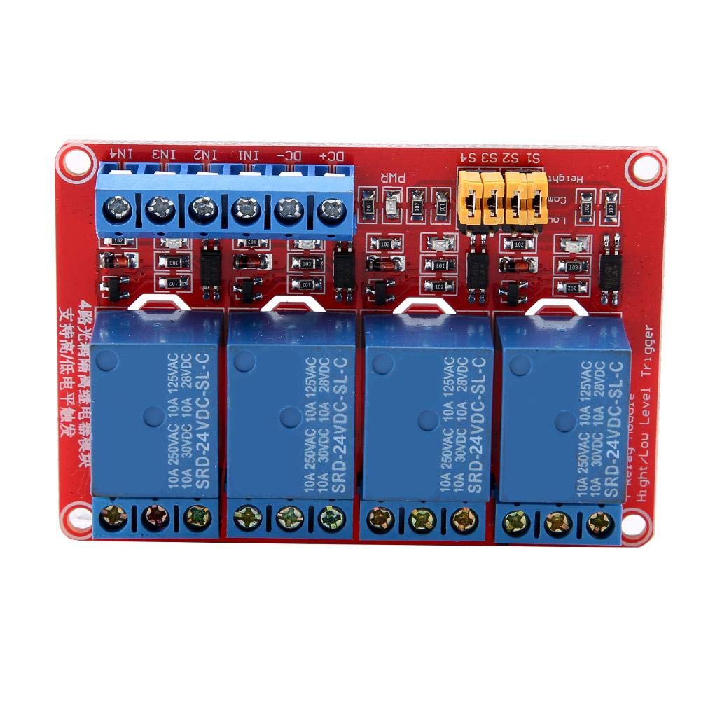 5V/12V/24V 4-Channel Relay Module， Optocoupler Relay Module Board High & Low Trigger for Arduino(24V)