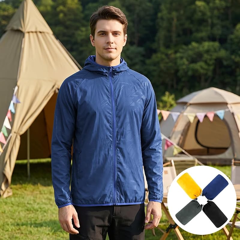 Regenjacke Faltbar Kapuze Wasserdichte, Sportjacke (Königsblau, M)