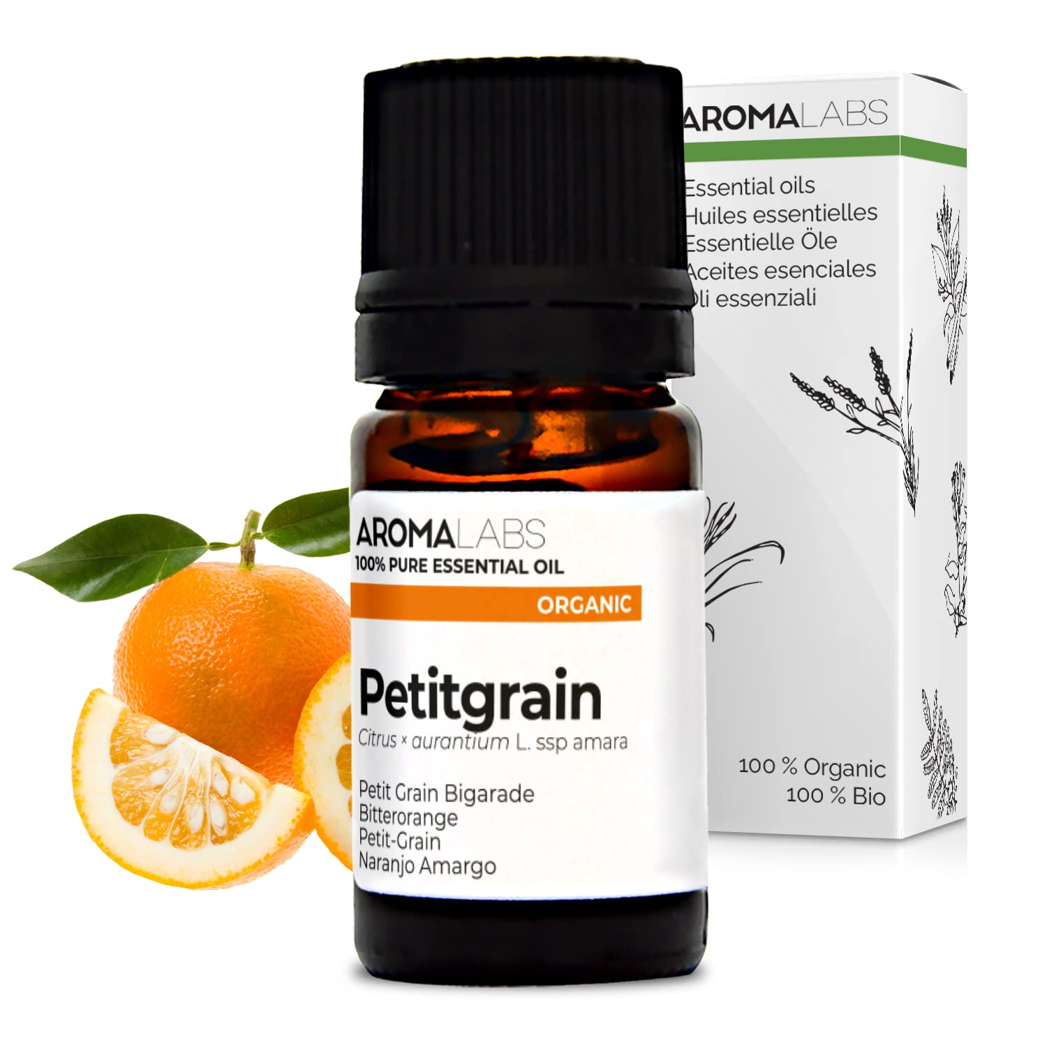 BIO - PETITGRAIN Essential Oil - 5mL - 100% Pure, Natural, Chemotyped and AB Certified - AROMA LABS (French Brand)